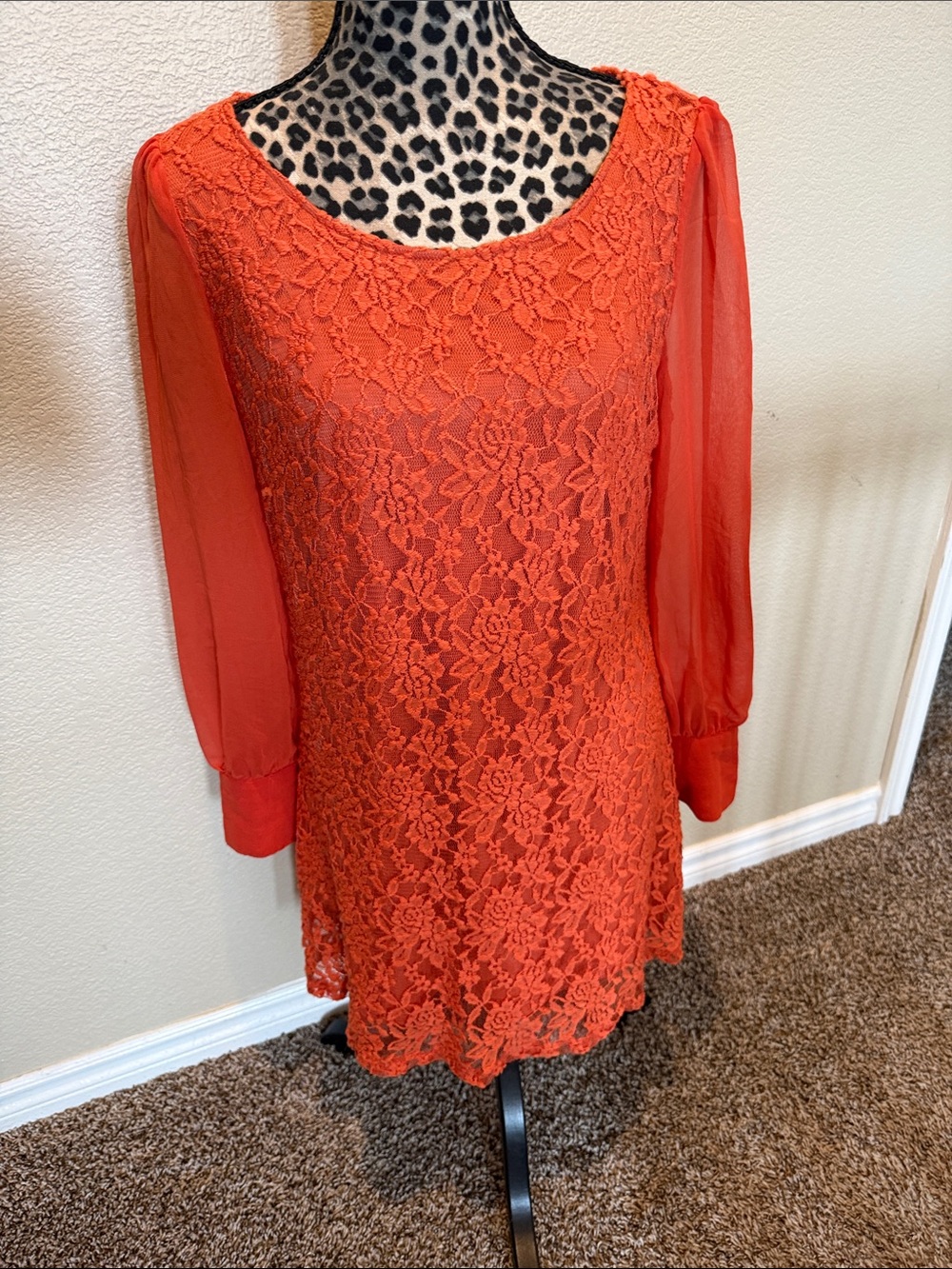 Blu Pepper Orange Lace Bodice Shift Dress